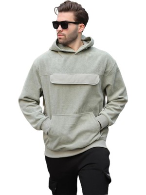 Aesco Madmext Çağla Yeşili Kapüşonlu Kapaklı Cep Detaylı Polar Erkek Sweatshirt 7097,ÇAĞLA Yeşili M