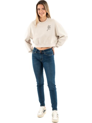 Aesco Calvin Klein Script Institutional Crewneck Kadın Sweatshirt Moonbeam S