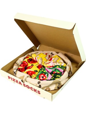 Aesco Carnaval Socks Unisex Hediye Pizza Çorap Kutusu - Desenli Pamuk Çorap - Pizza Socks Box 37-44 Beden, 4 Çift