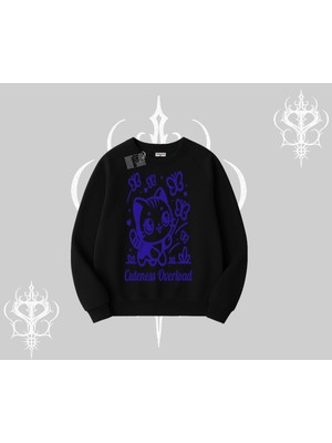 Aesco Tarzsokak Cuteness Overload Kedi Baskılı Biskilet Sweatshirt, Siyah, M