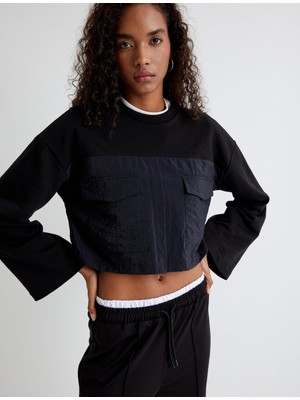 Aesco Koton Crop Sweatshirt Paraşüt Kumaş Detaylı Rahat Kalıp