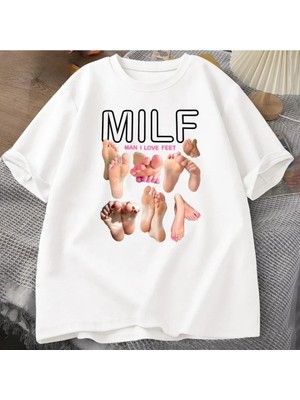 Aesco Tarzsokak Beyaz Mılf Ayakları Seviyorum Komik Grafik Streetwear Haraj, Beyaz-64, S
