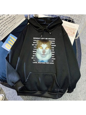 Aesco Tarzsokak Siyah Unisex Streetwear Ropa Hombre Meme Kedi Pazartesi Sol Bana Kırık Rahat Kı, SIYAH-738, S