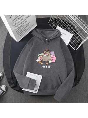 Aesco Tarzsokak Gri Komik Kedi Kadın Moda Kawaii, GRI-305, Xl