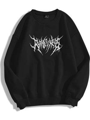 Aesco Tarzsokak Unisex Gothic Ruthless Bisiklet Yaka Sweatshirt Siyah, SIYAH-575, M