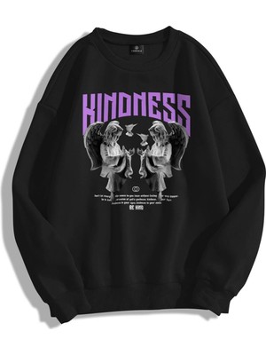 Aesco Tarzsokak Unisex Kindness Bisiklet Yaka Sweatshirt Siyah, SIYAH-548, L