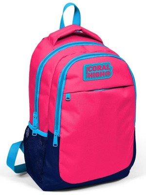 Aesco Coral High Kids Neon Mercan-Lacivert Üç Bölmeli Sırt Çantası 14392