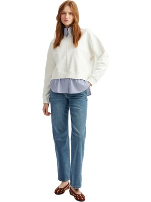 Aesco Koton Iki Farklı Kumaş Kullanımlı Uzun Kollu Pamuklu Gömlek Yaka Sweatshirt