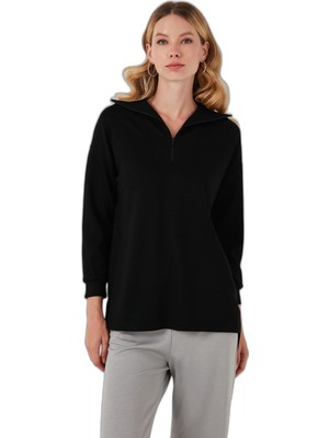 Aesco Lela Regular Fit Fermuarlı Yaka Önü Kısa Arkası Uzun Sweat Bayan Sweat 5865876