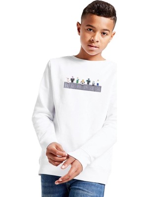 Aesco Qivi Unisex Çocuk Roblox 5 Baskılı Beyaz Sweatshirt BGA10152-COCSW, 11-12 Yaş