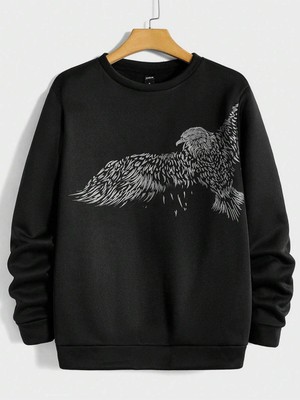 Aesco Tarzsokak Manfinity Legnd Eagle Print Sweatshirt Siyah, Siyah, L/xl