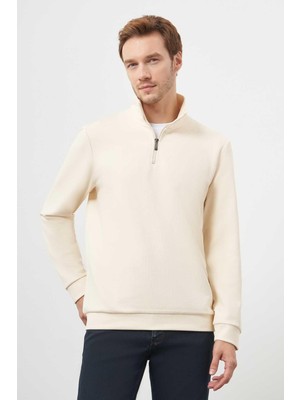 Aesco Morven Erkek Ekru Fermuarlı Bato Yaka Sweat-Shirt