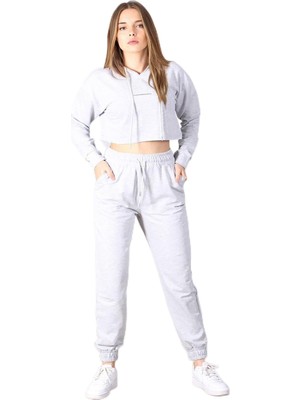 Aesco Madmext Mad Girls Gri Kapüşonlu Kadın Eşofman Takımı MG465-1,GRI L