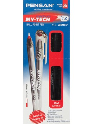 Aesco Pensan 1,0 mm My-Tech Tükenmez Kalem 25LI Kırmızı - PE02250TKKI25