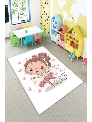 Die Grup Pelangi Beyaz Dans Eden Kız Yıkanabilir Kaymaz Taban Leke Tutmazbebek ve Çocuk Odası Halısı, Beyaz 100 x 400, 901357013100400