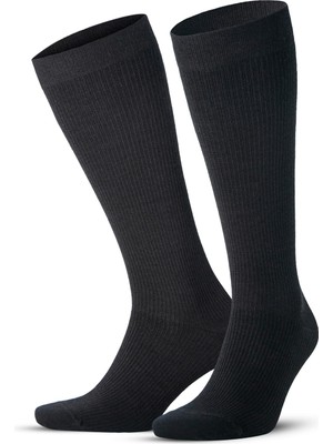 Aesco Gowith Erkek ve Kadın Için Siyah Dikişsiz (15-20 mm Hg) Basınçlı Yünlü Termal Uçuş Seyahat Çorabı 3589