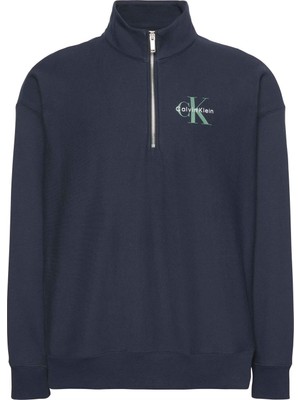 Aesco Calvin Klein Pamuklu Loose Fit Yarım Fermuarlı Dik Yaka Sweat LV04RD244GCEF Erkek Sweat LV04RD244G Cef