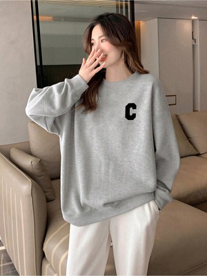 Aesco Tarzsokak Harfli Grafik Düşük Omuz Oversize Sweat Gri, Gri, M