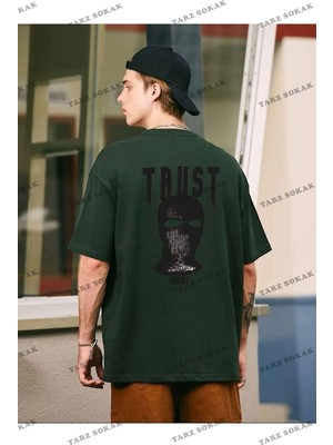 Aesco Tarzsokak Unisex Trust Baskılı Oversize, Yeşil, M