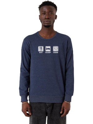 Aesco Tshirthane Eat Sleep Anime Indigo Erkek 2ip Sweatshirt P24259S1855, S