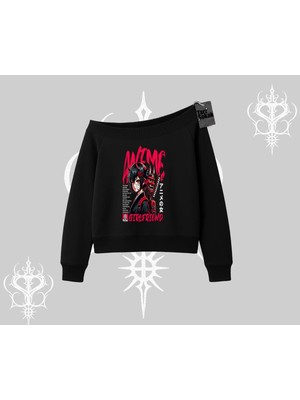 Aesco Tarzsokak Kayık Yaka Sweatshirt Anime Girlfriend Kırmızı, Siyah, Xl