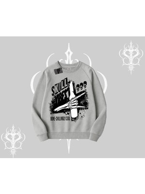 Aesco Tarzsokak Biskilet Sweatshirt Skull Impact Bone Chilling Street Icon, Gri, M