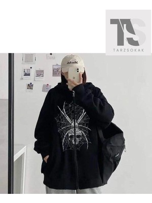 Aesco Tarzsokak Kurukafa Örümcek Hırka Siyah, Siyah Gotik, Xl