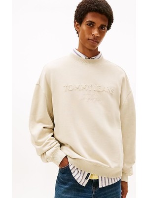 Aesco Tommy Hilfiger Tjm 90S New Classics Bisiklet Yaka Sweatshirt, M, DM0DM22363, Kum Rengi, Erkek