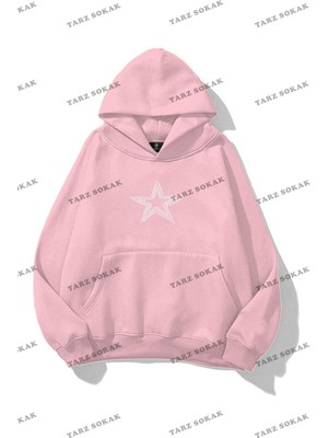 Aesco Tarzsokak Y2K Unisex Star Stroke Taş Görünümlü Baskılı Sweatshirt Kod 1508 Pembe, Pembe-33, M