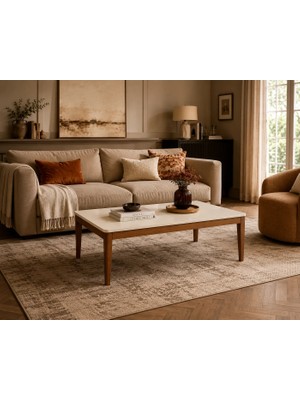 Fami Home Cordoba Modern Krem Ceviz Orta Sehpa Ahşap Salon Sehpası