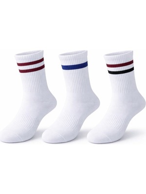Aesco Plus Scorpion Unisex Beyaz Tenis Çorabı | Çizgili, Pamuklu Uzun Spor Çorabı - Beyaz 36-40