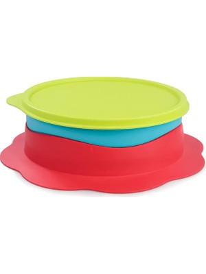 Die Grup Tupperware Çocuk Tabağı 500 ml Misket Limonu Mavi Kırmızı Bebek Kaymaz Çocuk Tabağı