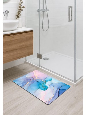 Die Grup Mermer Desenli Banyo Mutfak Oda Balkon Paspası 40X70CM Kaymaz Taban Dikişli Kenar