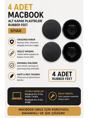 Die Grup Mcstorey MacBook Pro A1425 A1502 A1398 Uyumlu Alt Kapak Rubber Feet 4 Adet Kauçuk Ayak Seti Kaydırmaz Yüzey Kolay Montaj Titreşim Önleyici Uzun Ömürlü Yedek Parça Siyah