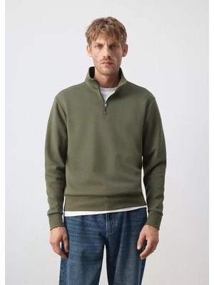 MANGO Man Fermuarlı pamuk karışımlı sweatshirt