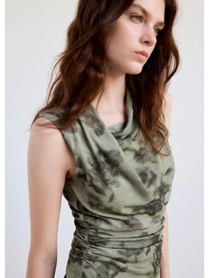 Mango Desenli Drape Bluz