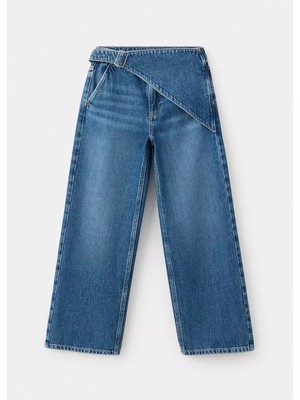 Mango Şal Detaylı Wide Leg Jean Pantolon