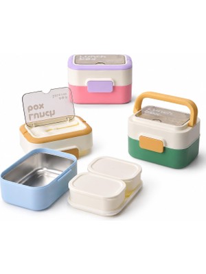 Die Grup Deconox Paslanmaz Çelik Hazneli Kulplu Yemek Kabı 1010 Ml, Bölmeli Lunch Box Seti, Çatal Kaşık Dahil, Kilitli Kapaklı Taşıma ve Saklama Kabı, Renkli Desenli