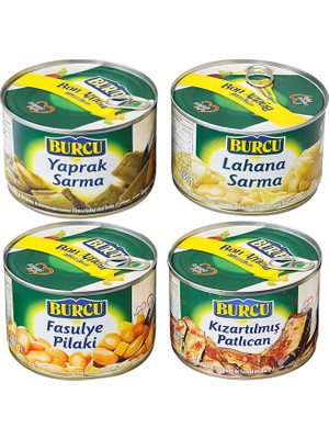 Die Grup Burcu Konserve 400 gr Teneke 4 Lü Hazır Yemek Karma Paket, Yaprak Sarma, Lahana Sarma, Fasulye Pilaki, Kızartılmış Patlıcan, 4'lü Set