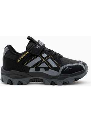 Aesco Tonny Black Çocuk Unisex Siyah Füme Termo Taban Su Itici Kumaş Cırtlı Trekking Ayakkabı, 28, TBTMKD025, Siyah Füme, Unisex Çocuk