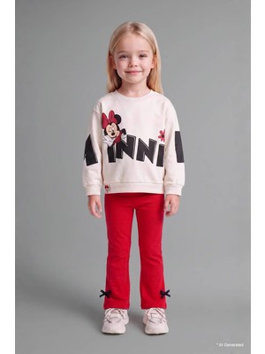 Defacto %100 Pamuk Mickey & Minnie Ekru Kız Bebek Alt-Üst Takım I2156A5/ER233