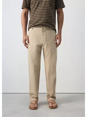 Mango Pamuk Keten Karışımlı Relaxed Fit Jean Pantolon