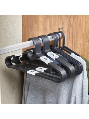Die Grup Deconox Slim Askı 10'lu Set - Siyah Ince Profil Elbise Askısı - 39X17 cm Dolap Içi Yer Kazandıran Sağlam Kıyafet Askısı