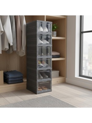 Die Grup Deconox 6 Katlı, Katlanabilir Ayakkabılık, Taşınabilir Çok Amaçlı, Geniş, Katlanabilir Dolap ve Raf, Katlanır Taşınabilir Premium Portatif Organizer Ayakkabılık (25,5cm x 34,5cm x 105,5CM) (Antrasit)