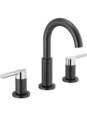 Aesco Delta Faucet Nicoli Yaygın Banyo Bataryası 3 Delikli, Siyah/krom Banyo Bataryası, Banyo Lavabo Bataryası, Tahliye Montajı, Mat Siyah/krom 35749LF-CS