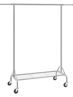 Die Grup Songmıcs Metal Elbise Askısı, Ayakkabı Raflı, Tekerlekli, Ağır Yükler Taşıyabilir, 50 kg Taşıma Kapasiteli, Uzunluk 110,5-150,5 Cm, Krom Kaplama HSR02S