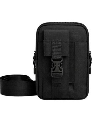 Aesco Siyah Unisex Telefon Bölmeli Taktik Çapraz Bel Çanta Göğüs Seyahet Günlük Bodybag Freebag Slingbag