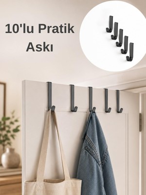 Die Grup Beylini 10'lu Pratik Askı Kapı Banyo Mutfak Düzenleyici Askı Seti Pratik Kanca Askılık Basit Pratik Tak Çıkar Düzenleyici Organizer