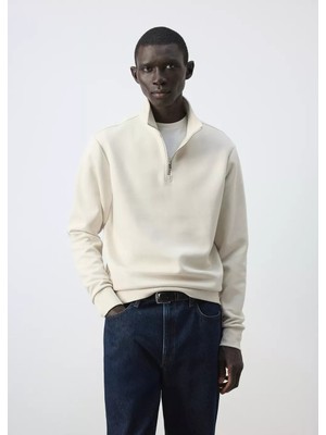 MANGO Man Fermuarlı pamuk karışımlı sweatshirt