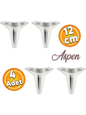 Die Grup BADEM10 4 Adet Aspen Lüks Mobilya Kanepe Sehpa Puf Koltuk Ayağı Krom Baza Ayak 12 cm